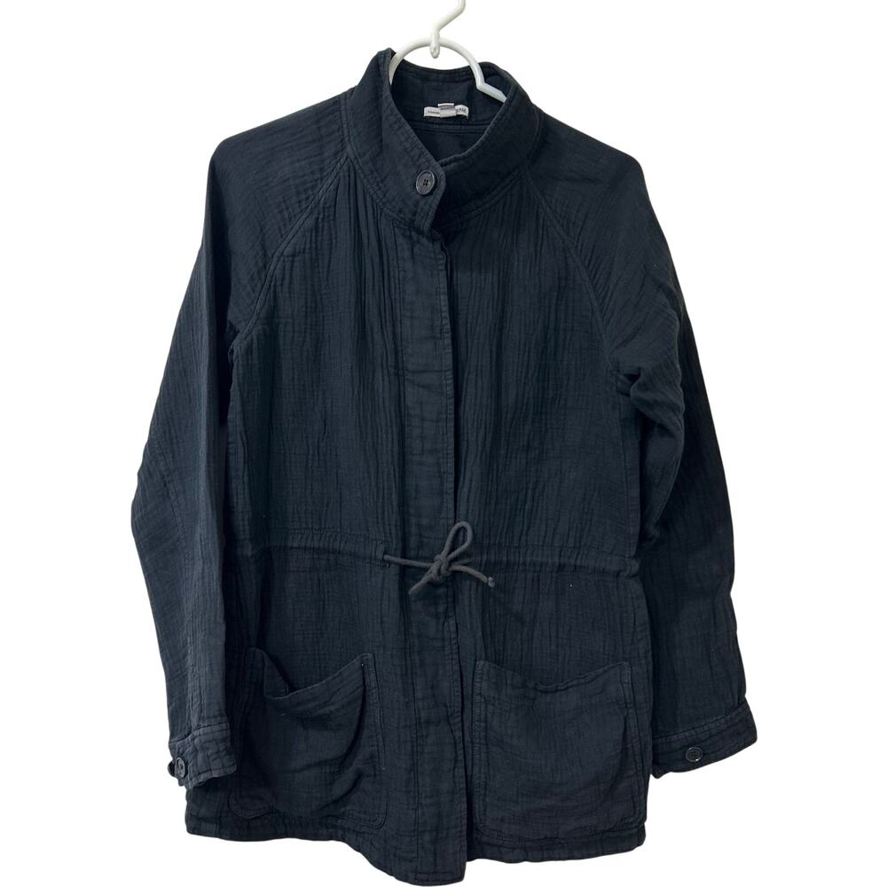 Standard James Perse Womens Size 1 Small Black Gauze Cotton Linen Utility Jacket